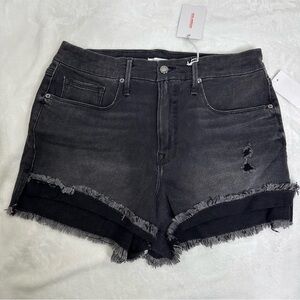 Good American Black Distressed Jean Shorts Size 14/31